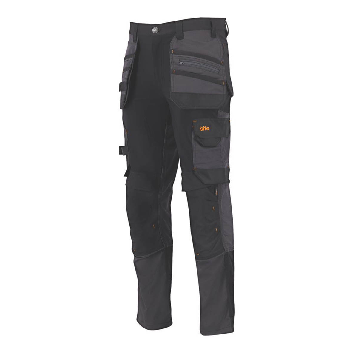 Site Work Trousers Mens Slim Fit Black Grey Stretch Multi Pockets Cargo 38W 32L - Image 1
