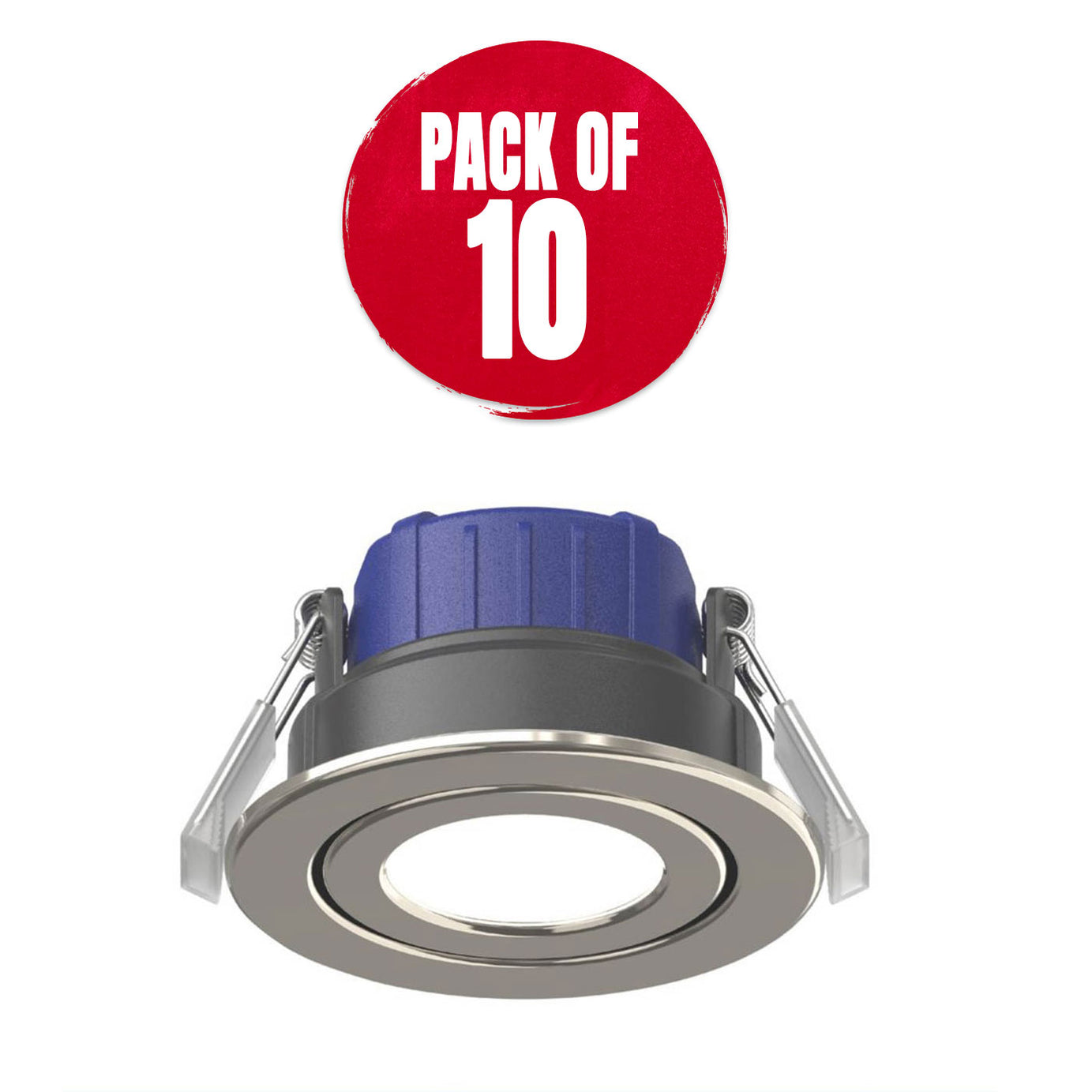LED Downlights Tilt Fire Rated Brushed Nickel Dimmable 5.5W 600lm 10 Pack - Image 1
