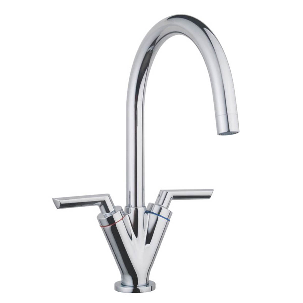 Kitchen Sink Tap Mono Mixer Chrome Ceramic Disc Double Lever Swivel Spout Faucet - Image 1