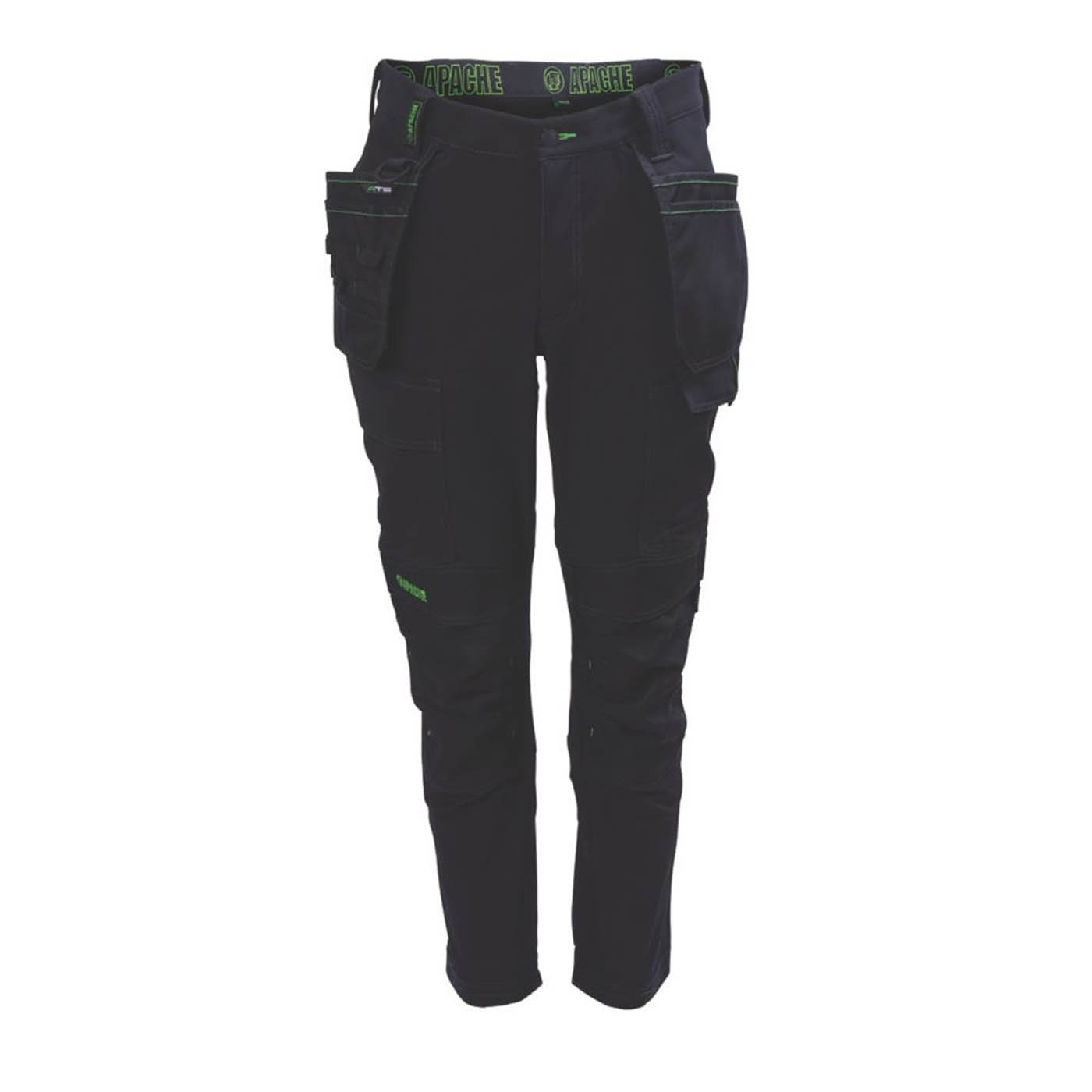 Apache Work Trouser Mens Slim Fit Black Stretch Multi Pockets Cargo 34W 33L - Image 2