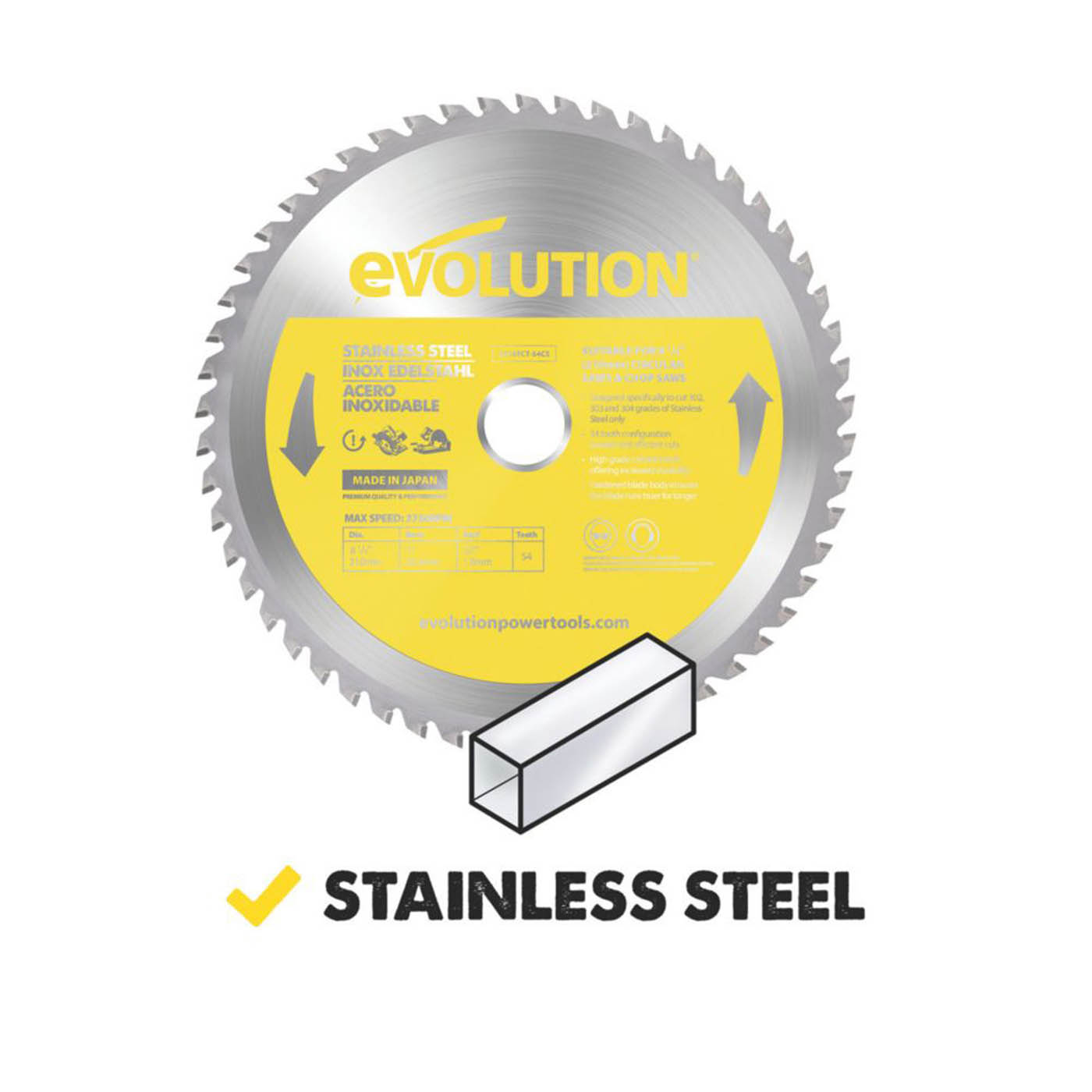 Evolution Circular Saw Blade S210TCT-54CS Stainless Steel 210mm x 25.4mm 54T - Image 2