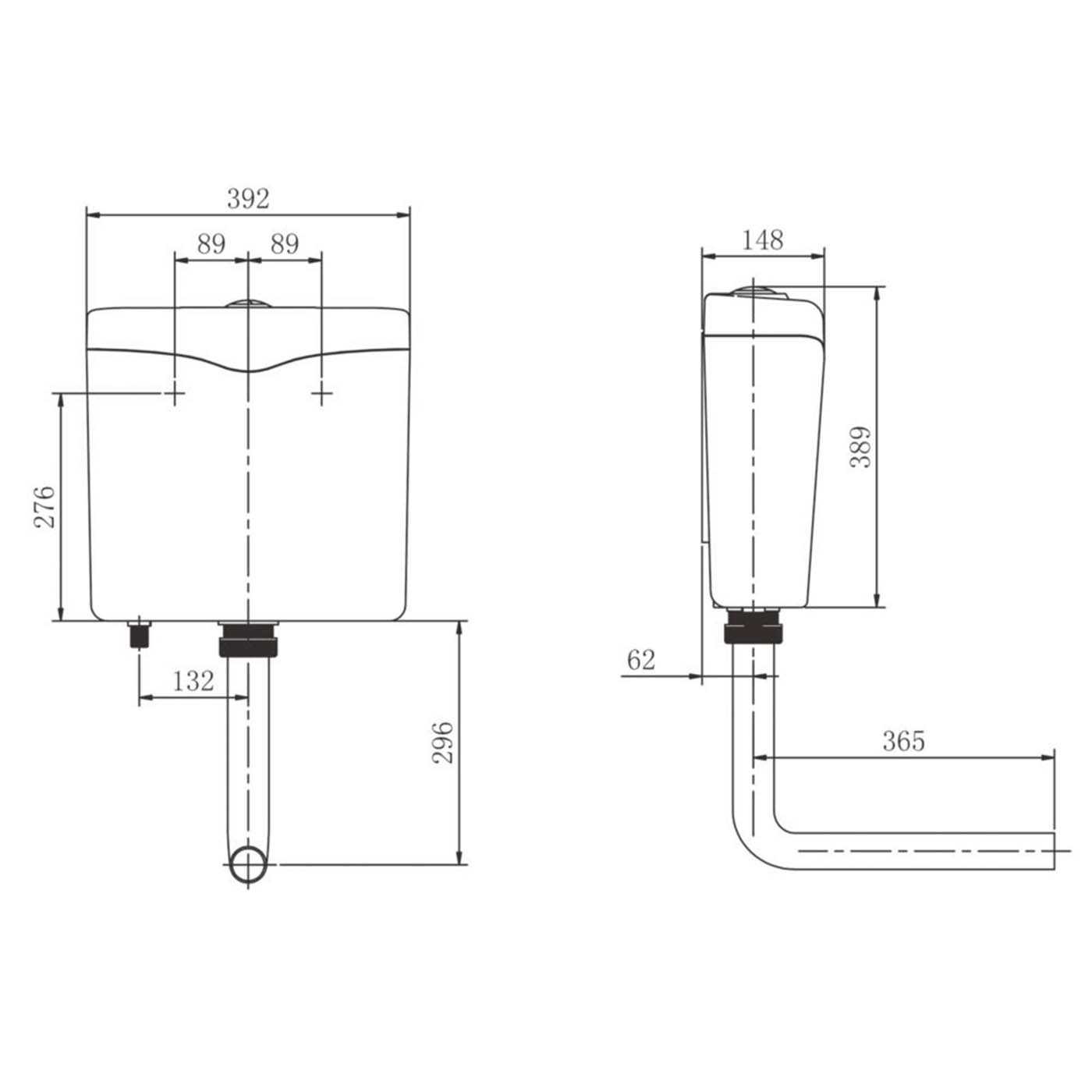 Flomasta Toilet Exposed Cistern 6Ltr White Dual Flush Push Button Compact - Image 3