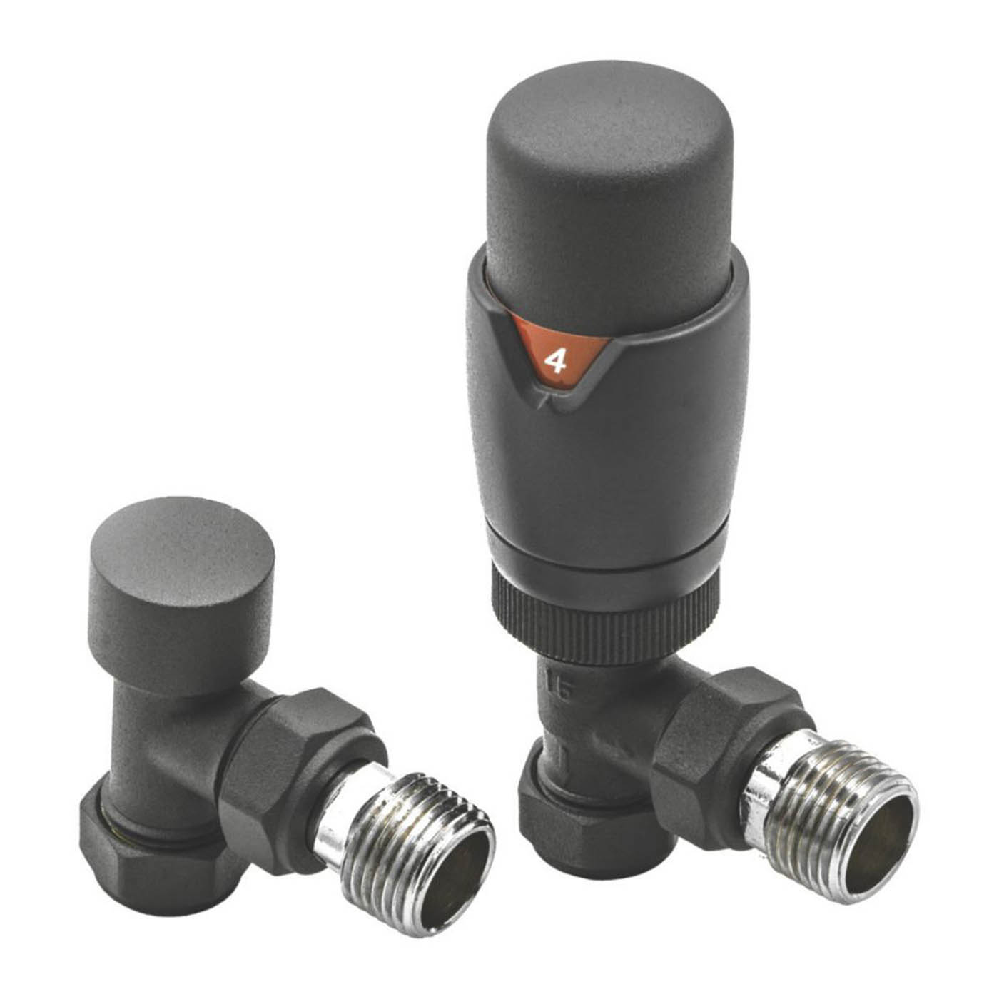 Reina Thermostatic Radiator Valve And Lockshield 15x15mm Anthracite Angled - Image 1