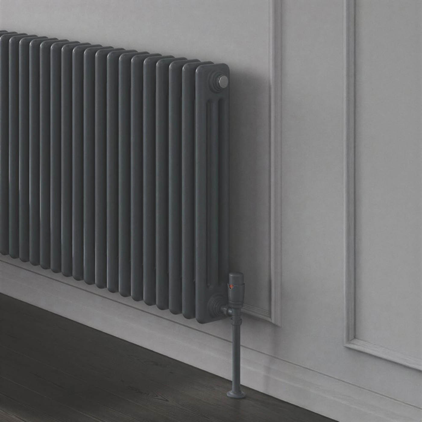 Reina Thermostatic Radiator Valve And Lockshield 15x15mm Anthracite Angled - Image 2