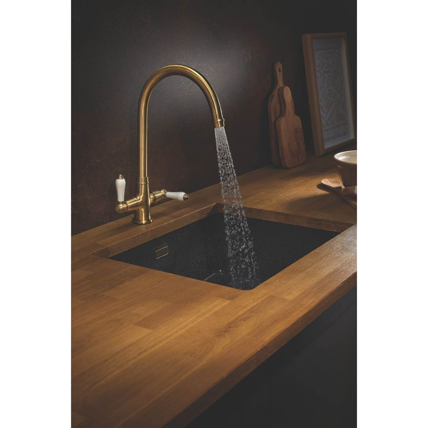 Kitchen Sink Tap Monobloc Mixer Brushed Bronze PVD Dual Lever Traditional Faucet - Image 3