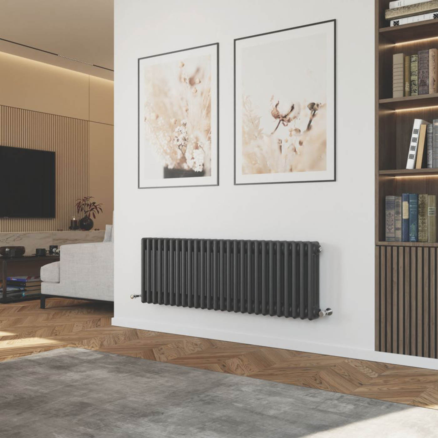 Azur Radiator 3 Column Anthracite Horizontal Steel 400mm x 1190mm 3583BTU - Image 2