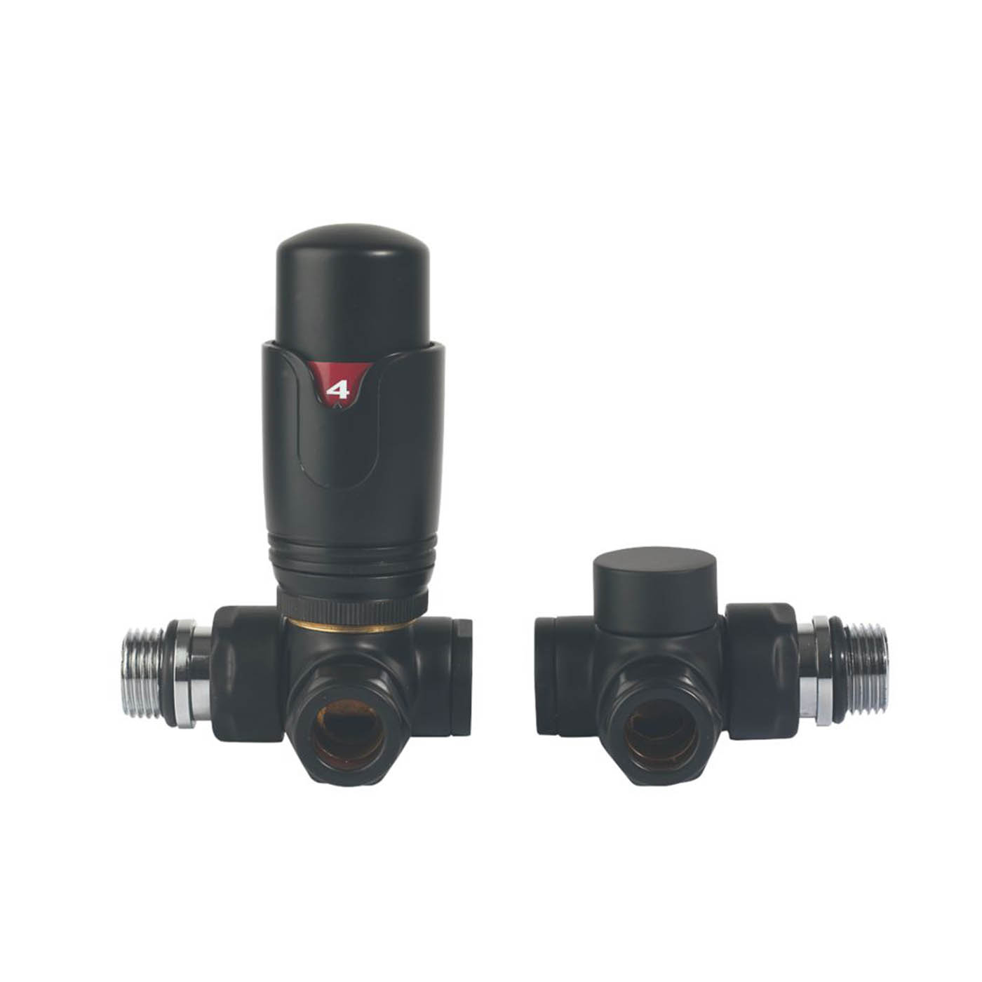 Towelrads Thermostatic Radiator Valve And Lockshield 15mmx1/2" Black Angled - Image 1