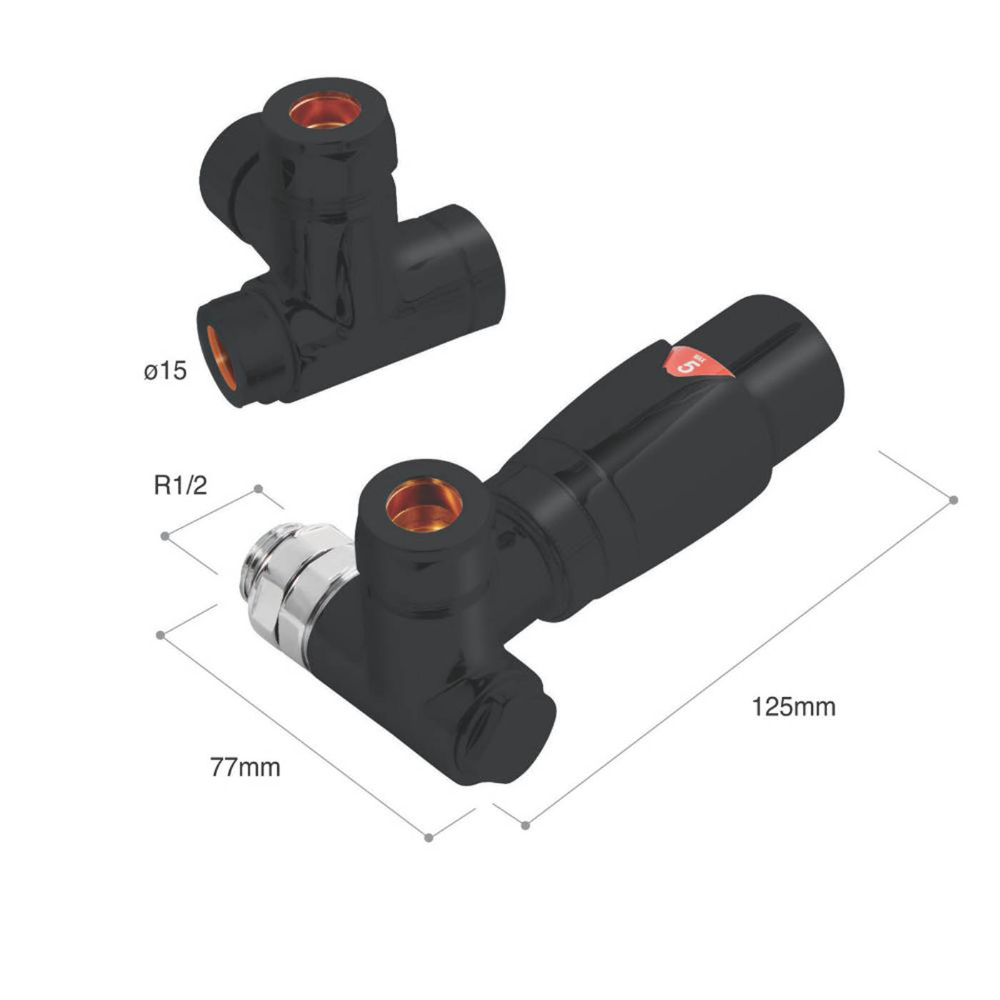 Towelrads Thermostatic Radiator Valve And Lockshield 15mmx1/2" Black Angled - Image 3