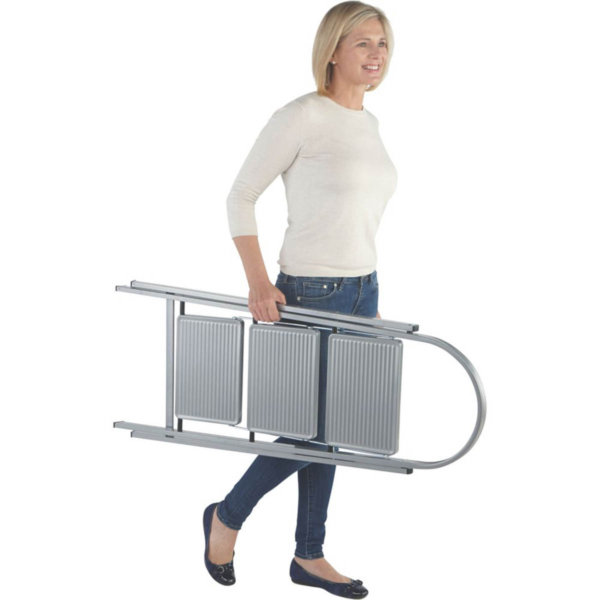 Folding Step Stool Ladder Steel 3-Tread Step Non-Slip Feet Compact 150kg 0.68m - Image 2