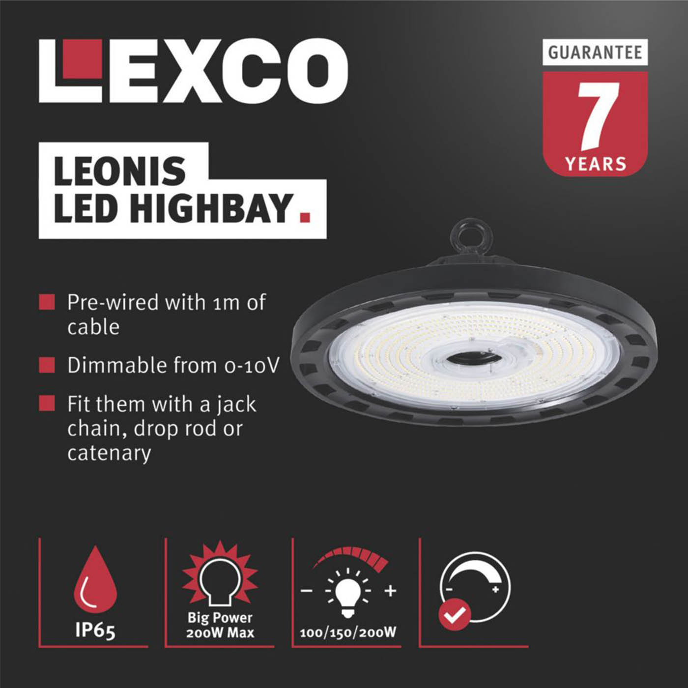 Lexco High Bay Light LED Cool White Dimmable Black Industrial Warehouse Lamp - Image 2