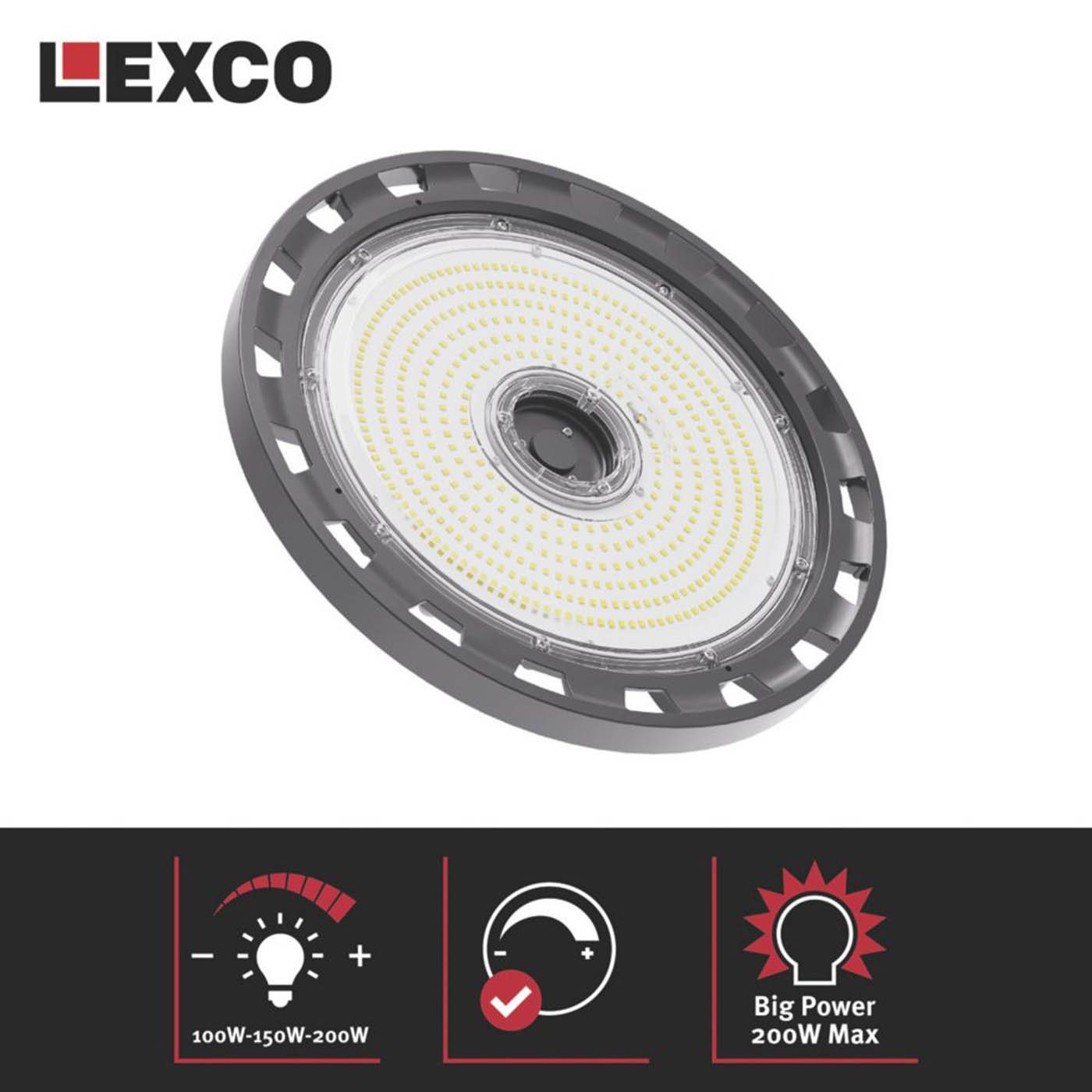 Lexco High Bay Light LED Cool White Dimmable Black Industrial Warehouse Lamp - Image 4