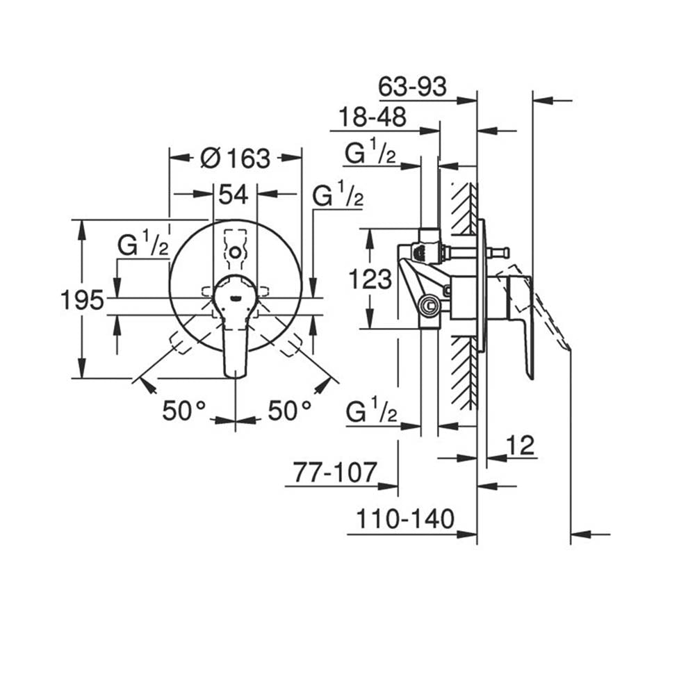 Single Lever Mixer Bath Shower Valve Chrome Concealed Brass 54 mm Pipe Centres - Image 3