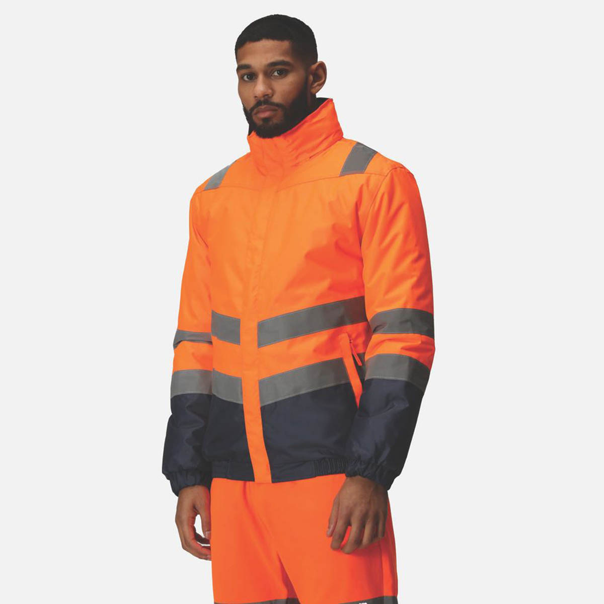 Regatta Bomber Jacket Hi Vis Orange Navy 45" Chest Windproof Waterproof Medium - Image 3