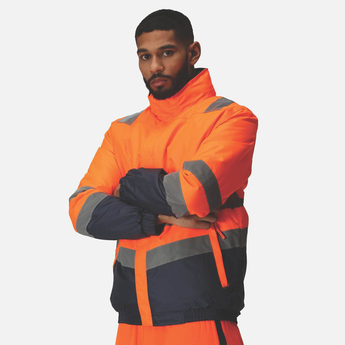 Regatta Bomber Jacket Hi Vis Orange Navy 45" Chest Windproof Waterproof Medium - Image 6