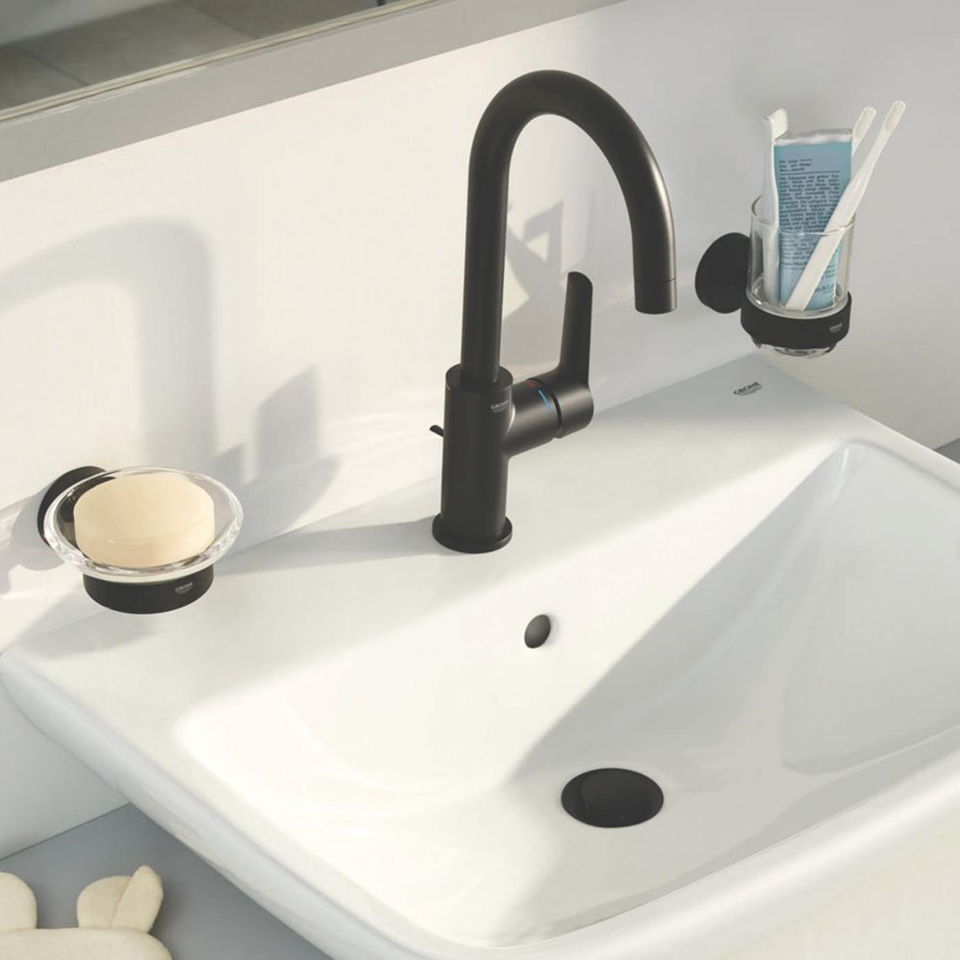 Grohe Basin Mixer Tap Mono Tall Matt Black Single Lever With Pop Up Waste 311mm - Image 4