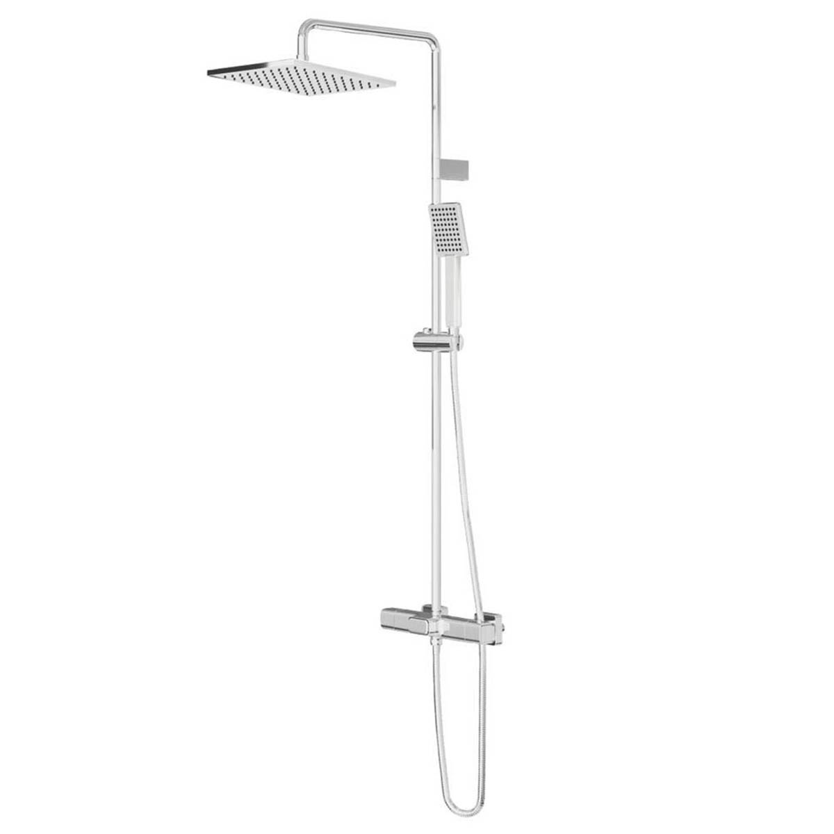 Swirl Mixer Shower Thermostatic Exposed Diverter Chrome Twin Head Square - Image 1
