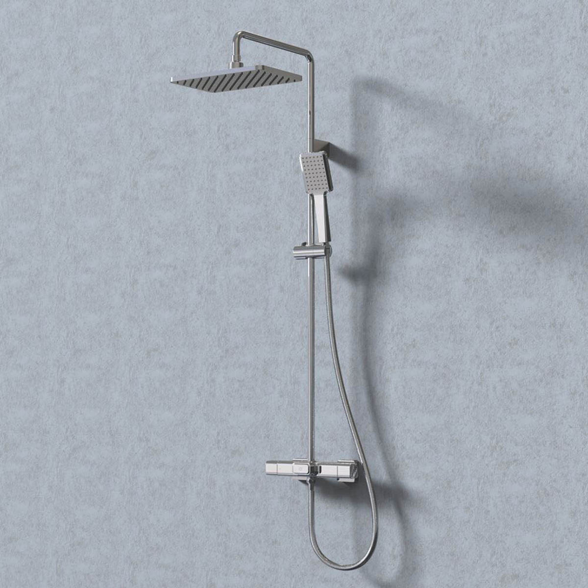 Swirl Mixer Shower Thermostatic Exposed Diverter Chrome Twin Head Square - Image 4