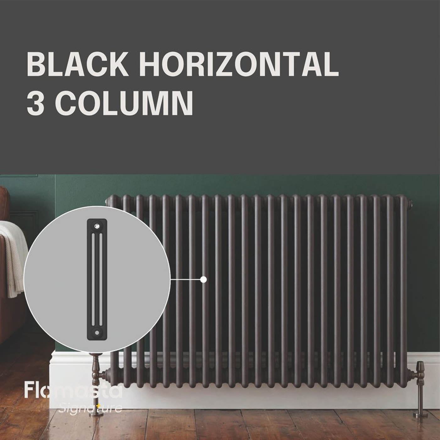 Flomasta 3 Column Radiator Black Horizontal Steel Traditional (H)60x(W)119cm - Image 3