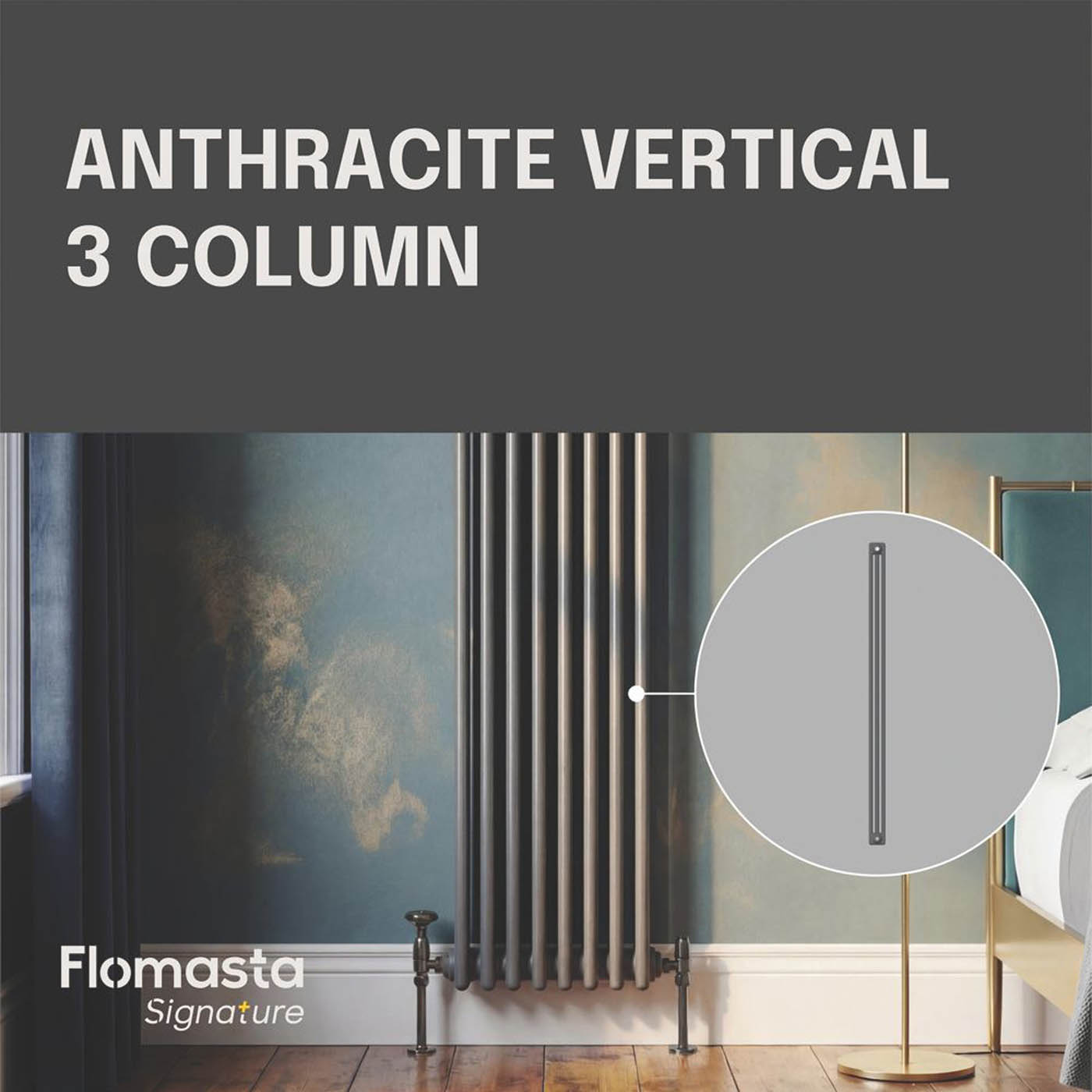 Flomasta 3 Column Radiator Anthracite Vertical Central Heating Modern 180x38cm - Image 3