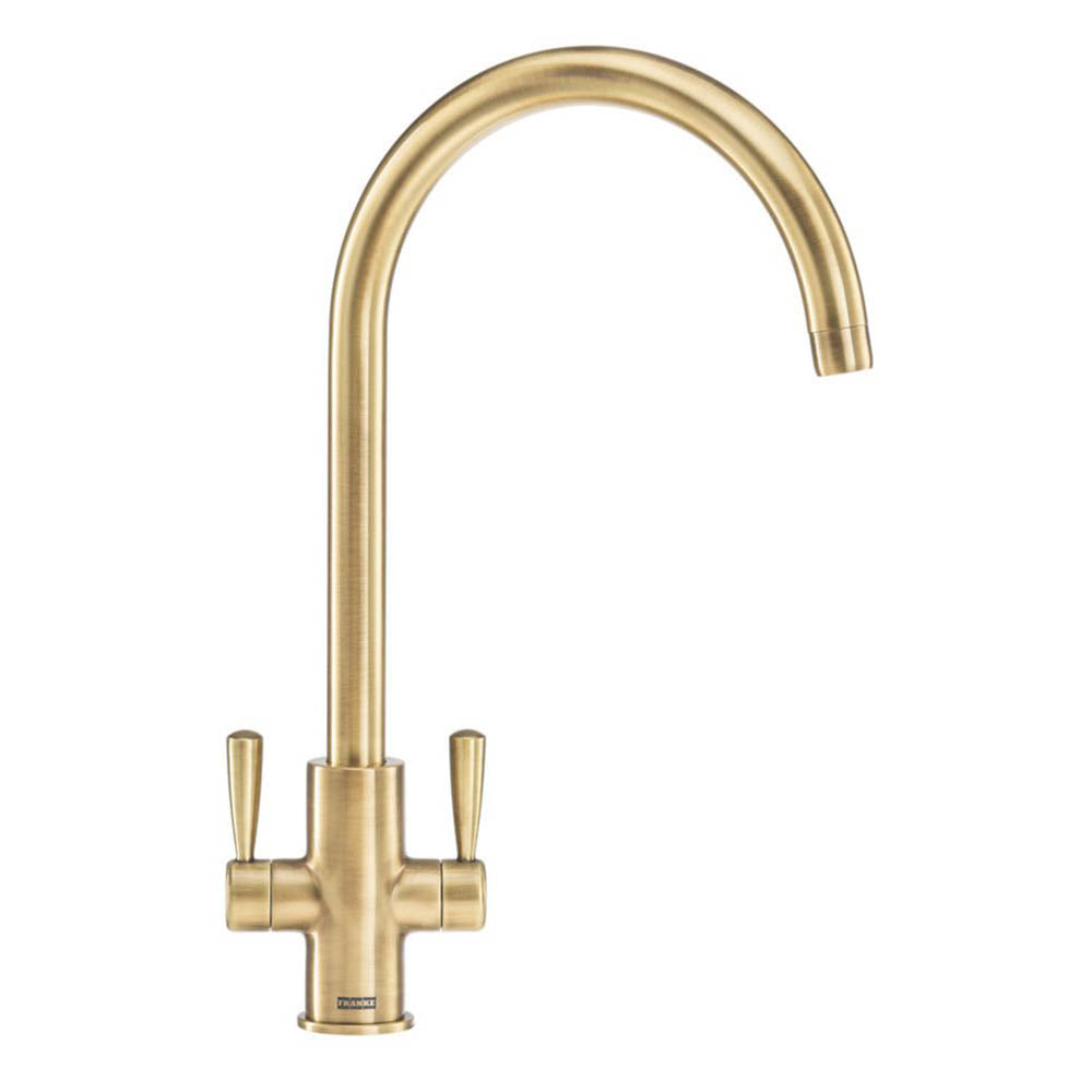 Franke Kitchen Sink Tap Mono Mixer Brass Double Lever Swan Neck Spout Faucet - Image 1
