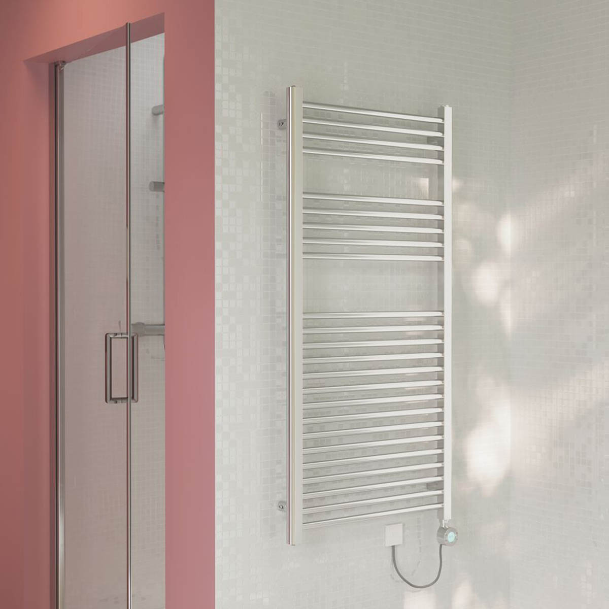 Flomasta Towel Radiator Electric Flat Chrome Programmable 1200mm x 600mm 1364BTU - Image 2