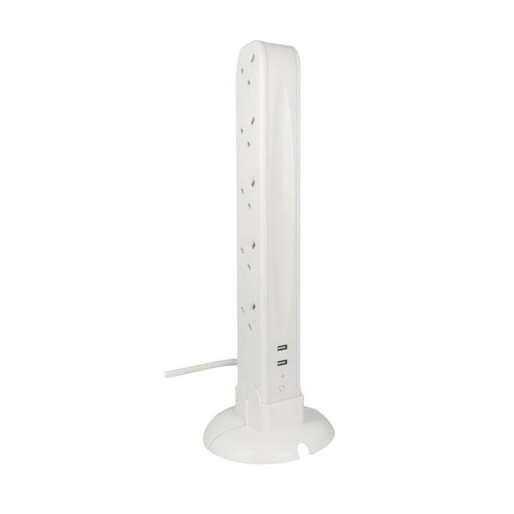 Tower Extension Lead 230V 13A 10 Gang 2 USB Ports Type A Surge LED Indicators 1m - Image 6