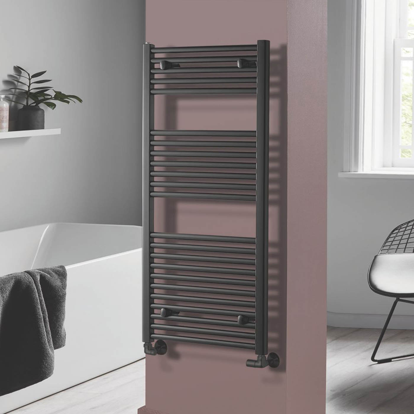 Towelrads Towel Rail Radiator Black Flat Bathroom Warmer Ladder (H)120x(W)60cm - Image 1