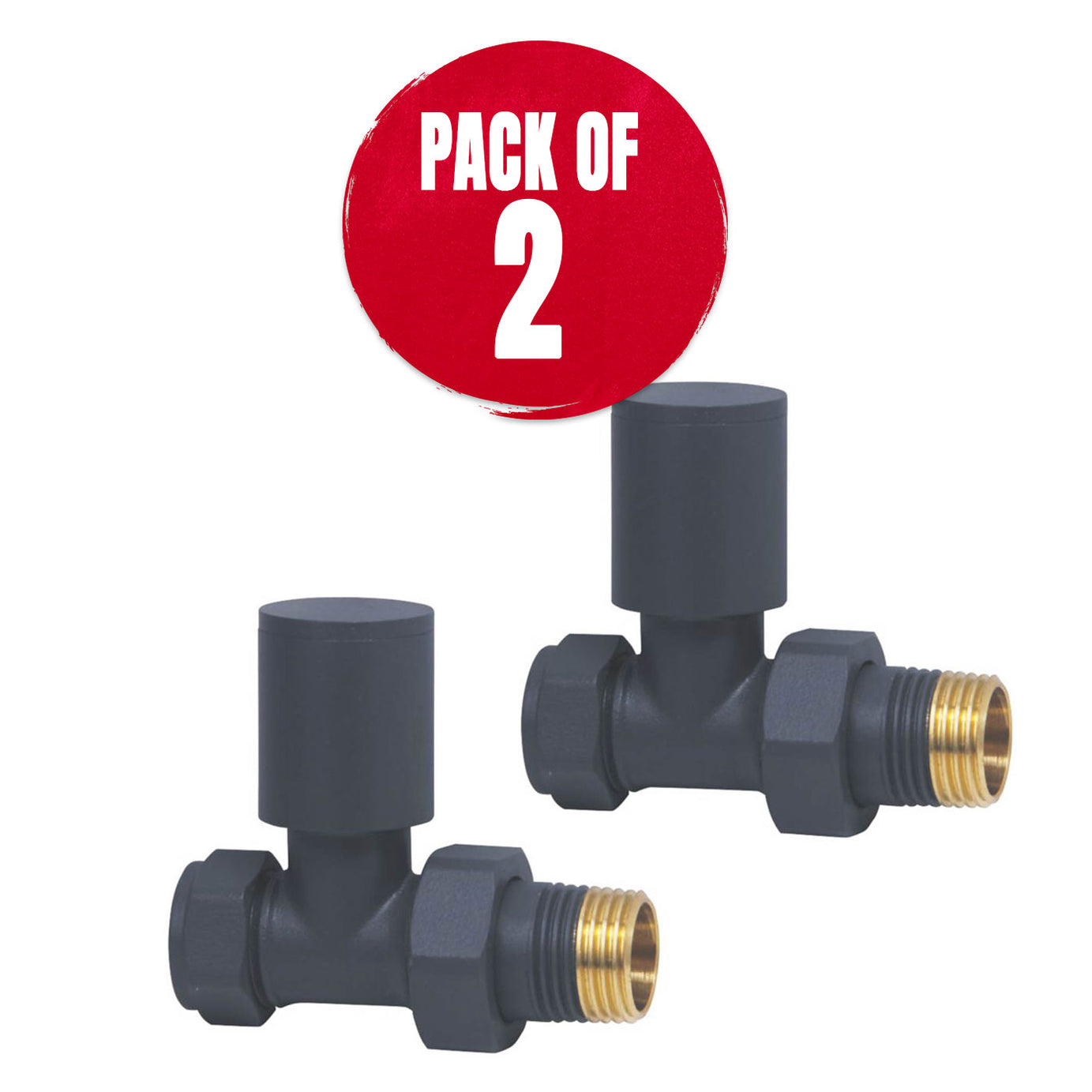 Towelrads Radiator Valve Brass Anthracite Angled Manual  15mm x 1/2" 2 Pack - Image 1