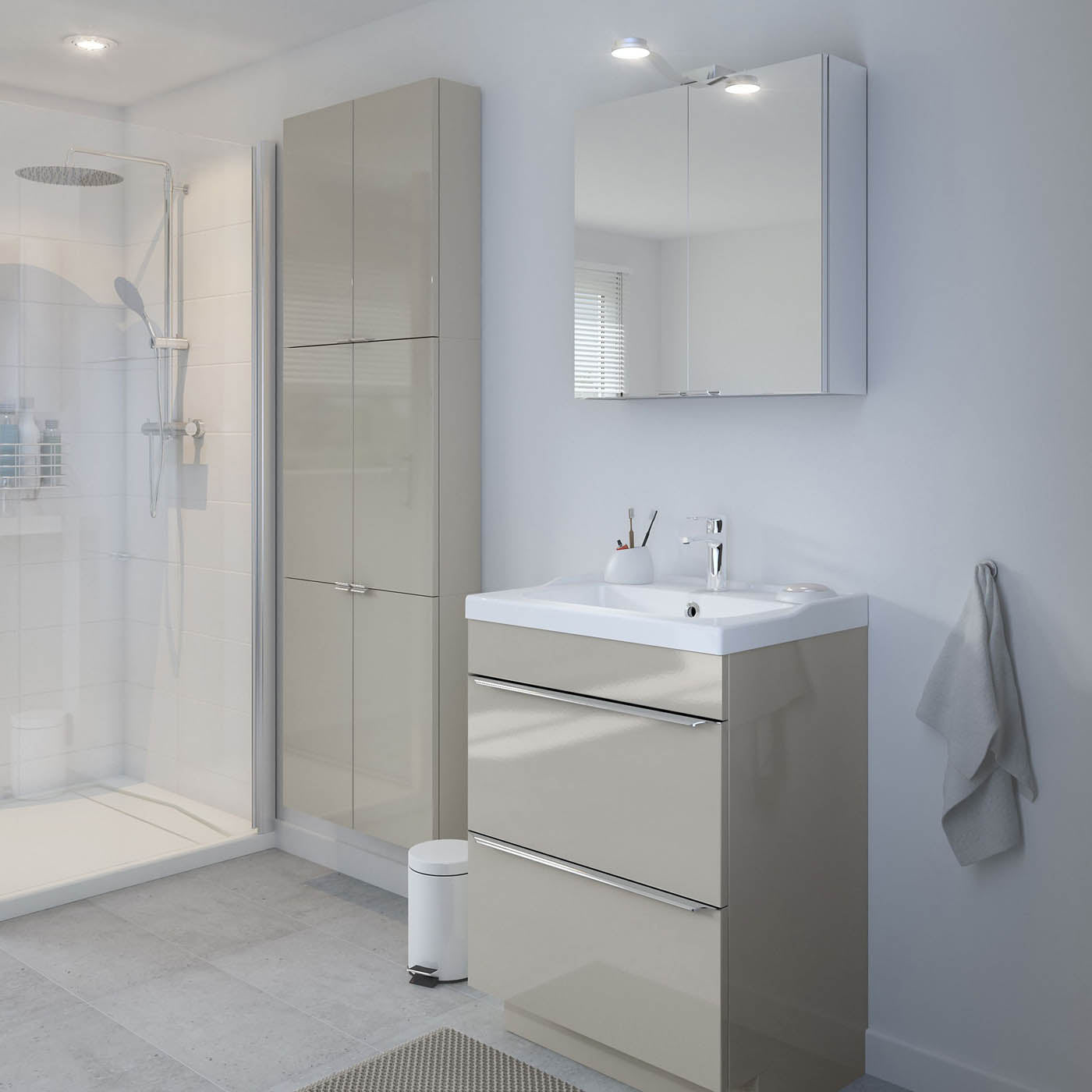 Imandra Bathroom Vanity Unit Under Sink Cabinet 2 Drawer Soft Close 60x82x45cm Taupe - Image 5
