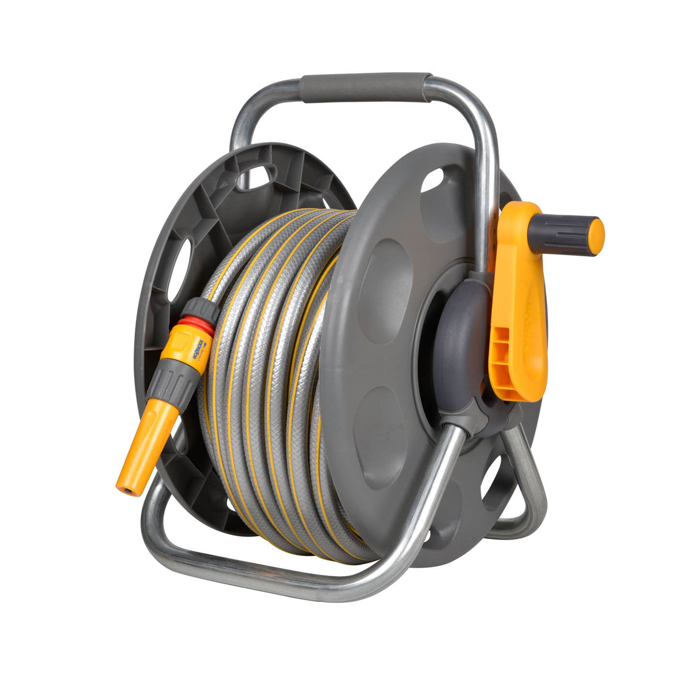 Hozelock 2 in 1 Freestanding Grey & yellow Hose pipe set (L)25m - with Nozzle Connectors Fixings - Image 4
