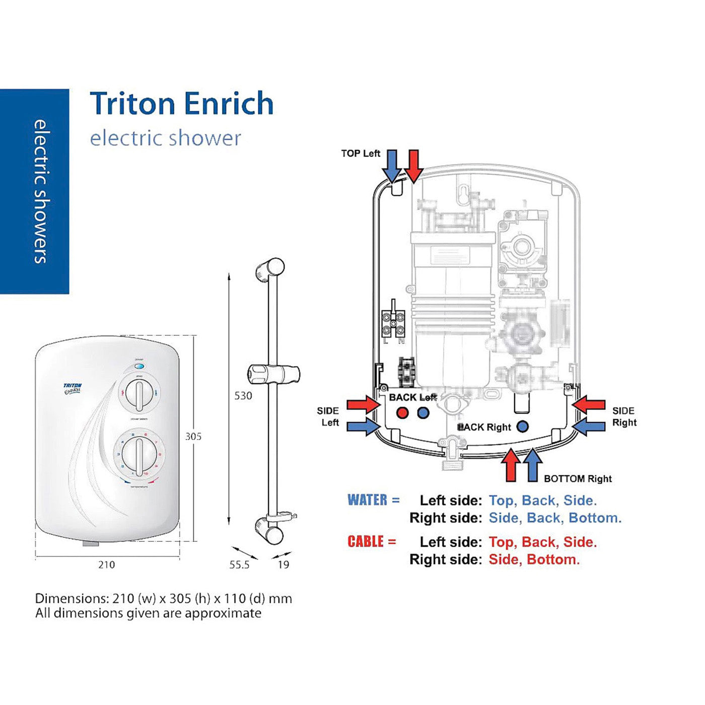 Triton Electric Shower Enrich SFXENR20WC White Stainless Steal Hose 10.5kW - Image 4