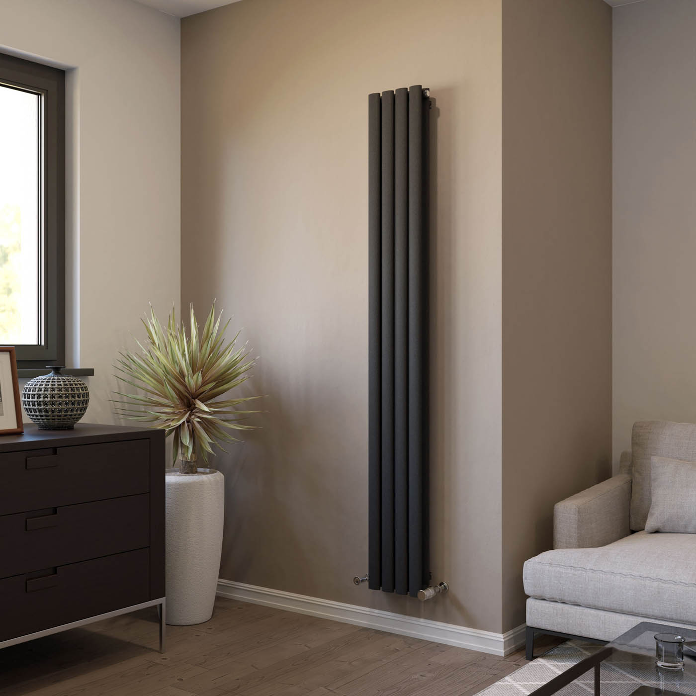 Designer Radiator Anthracite Vertical Steel Indoor Modern (H)180x(W)23.6cm - Image 2
