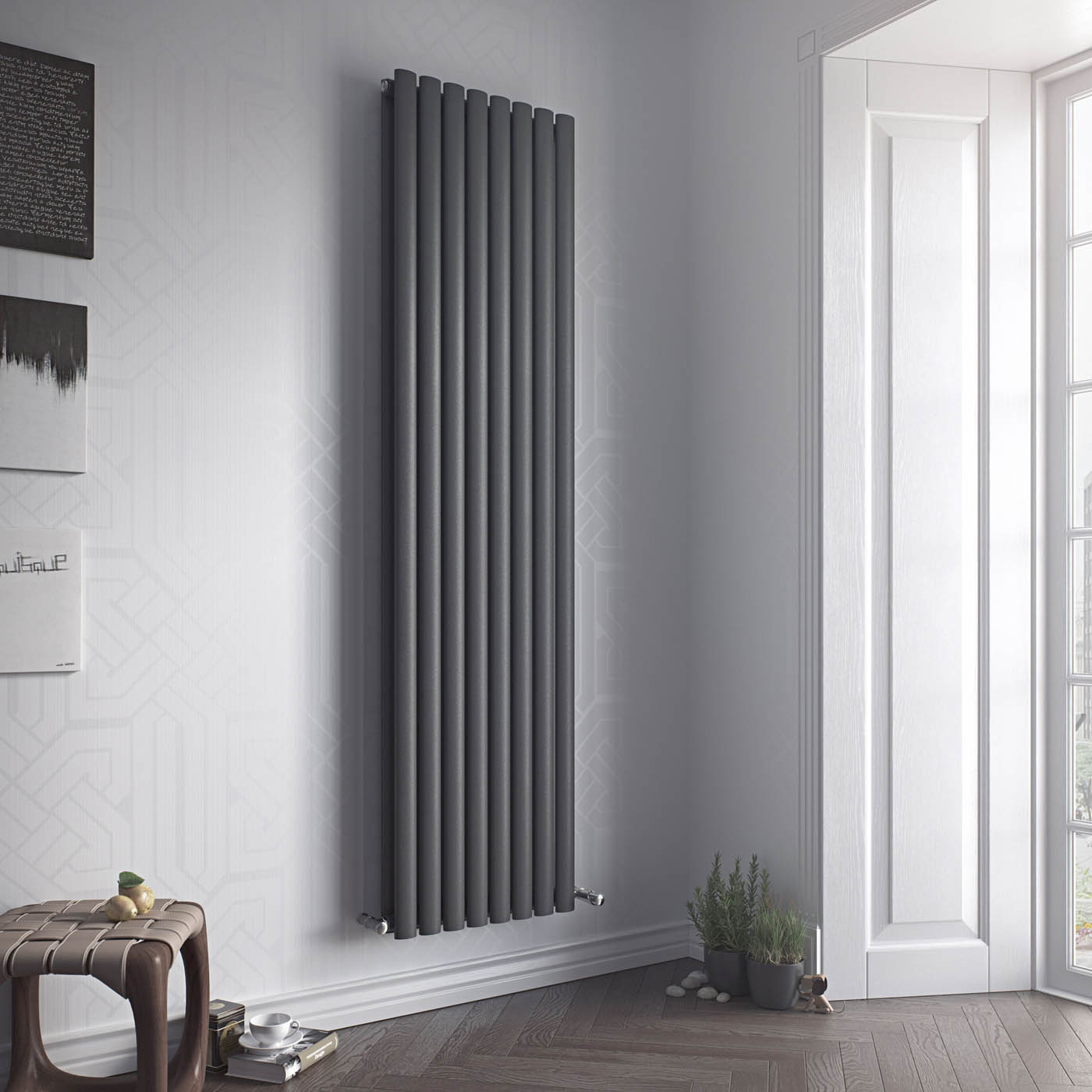 Designer Radiator Anthracite Vertical Steel Indoor Modern (H)180x(W)23.6cm - Image 3