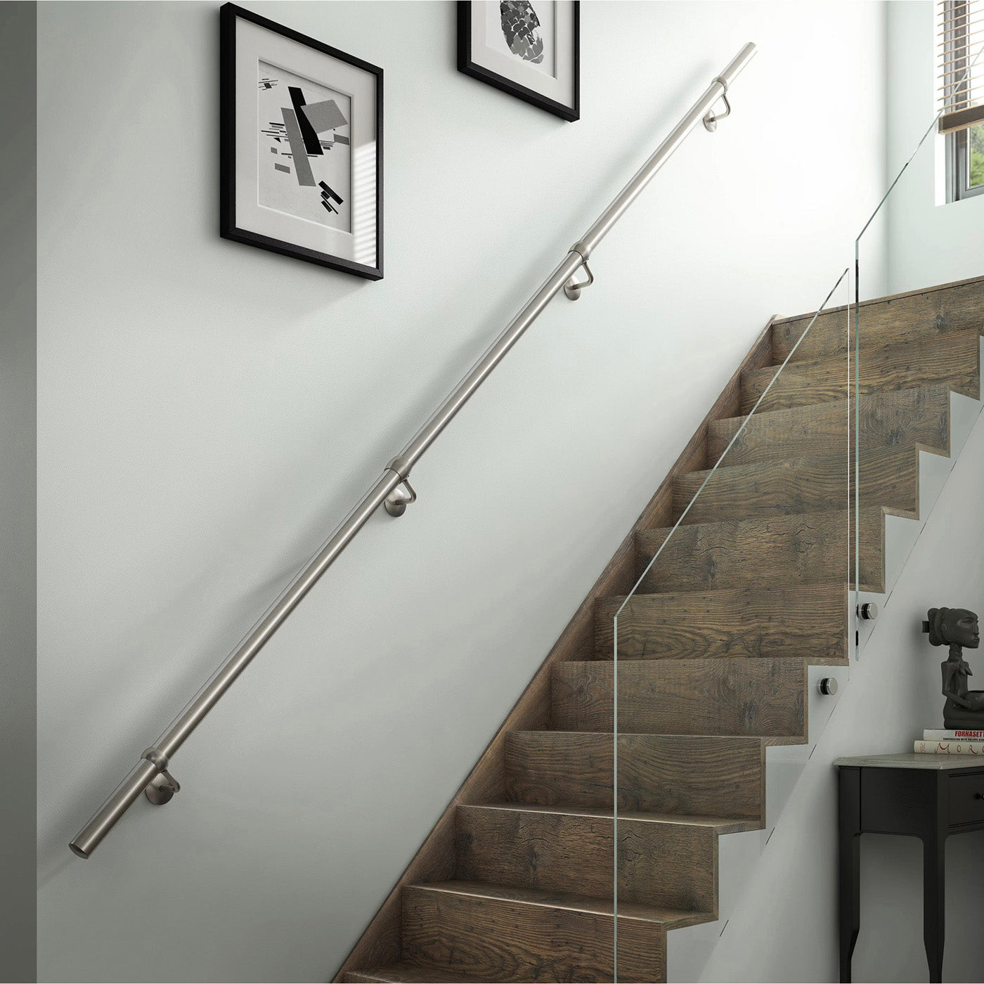 Rothley Handrail Kit Modern Brushed Stainless Steel Rounded Silver 3.6mx40mm - Image 1