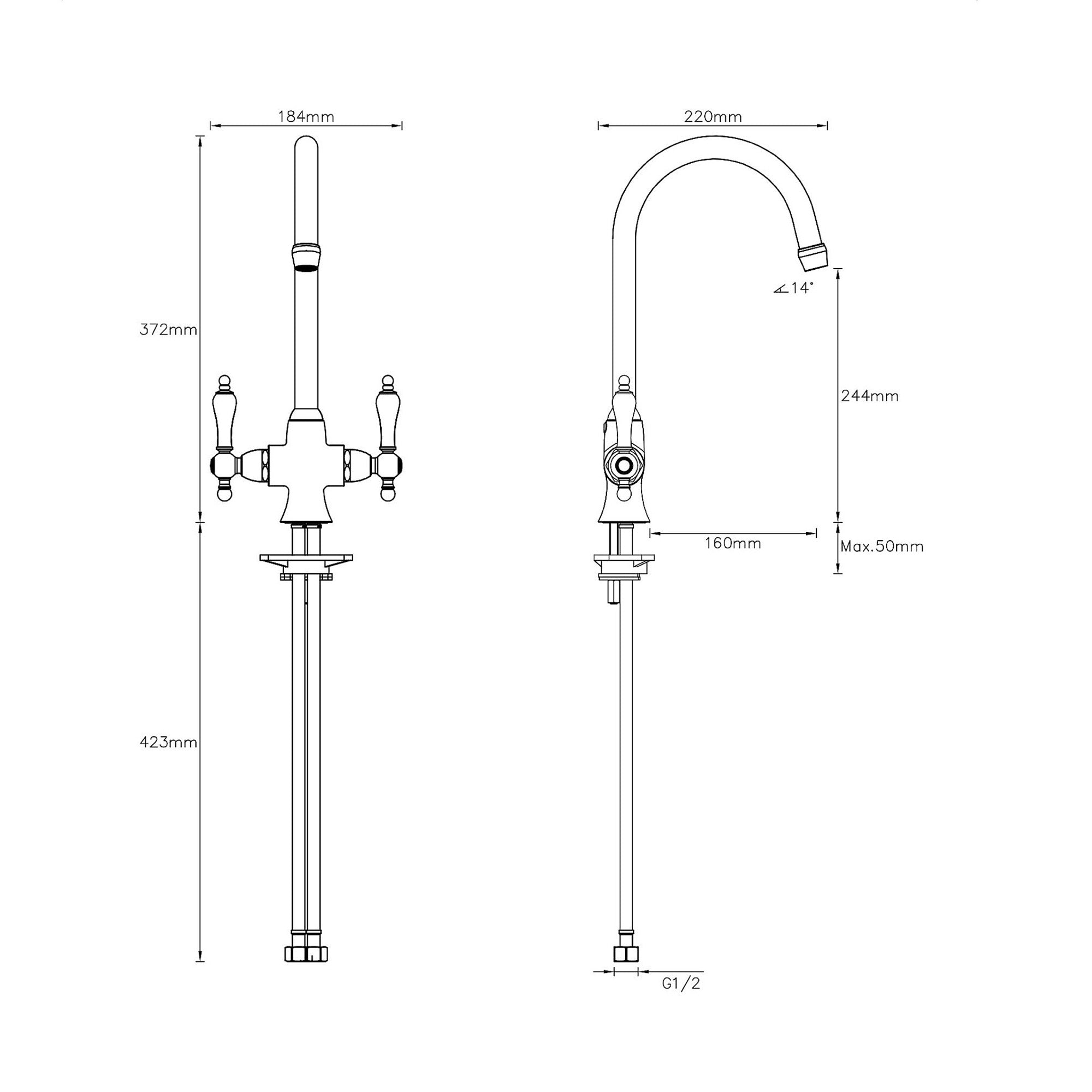 Kitchen Sink Tap Mixer Chrome Dual Lever 1/4 Turn Swivel Spout Brass Faucet - Image 4