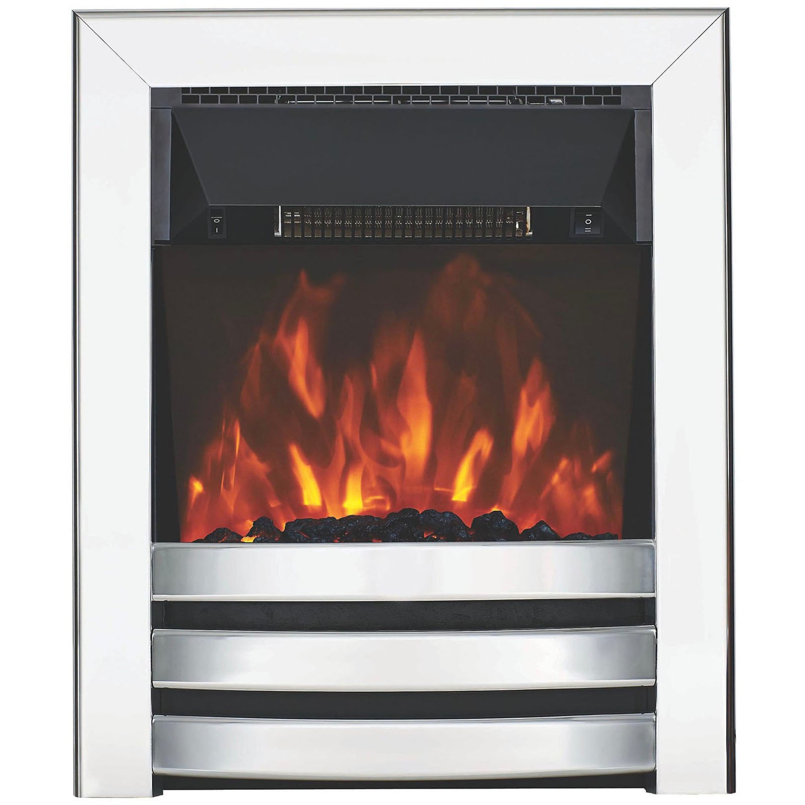 Focal Point Electric Fire Heater Chrome Fan Flame Effect Remote Control 2 kW - Image 1