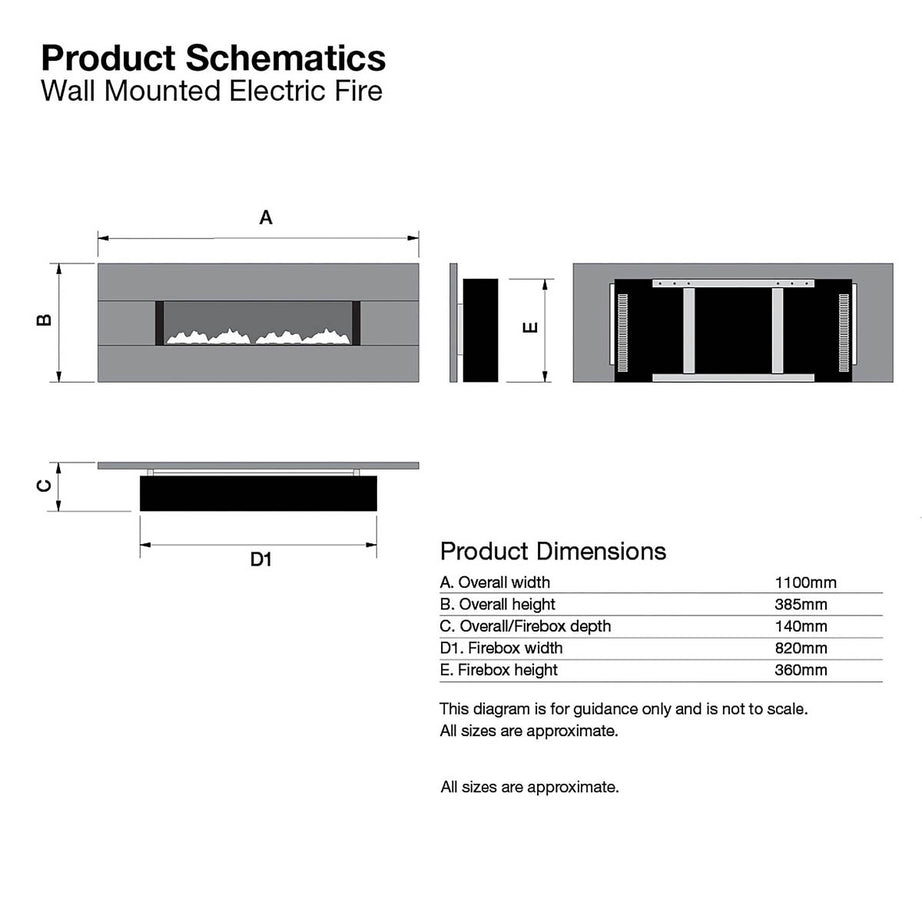 Focal Point Electric Fire 1.5kW Wall Mounted Realistic Flame Fireplace Remote - Image 2