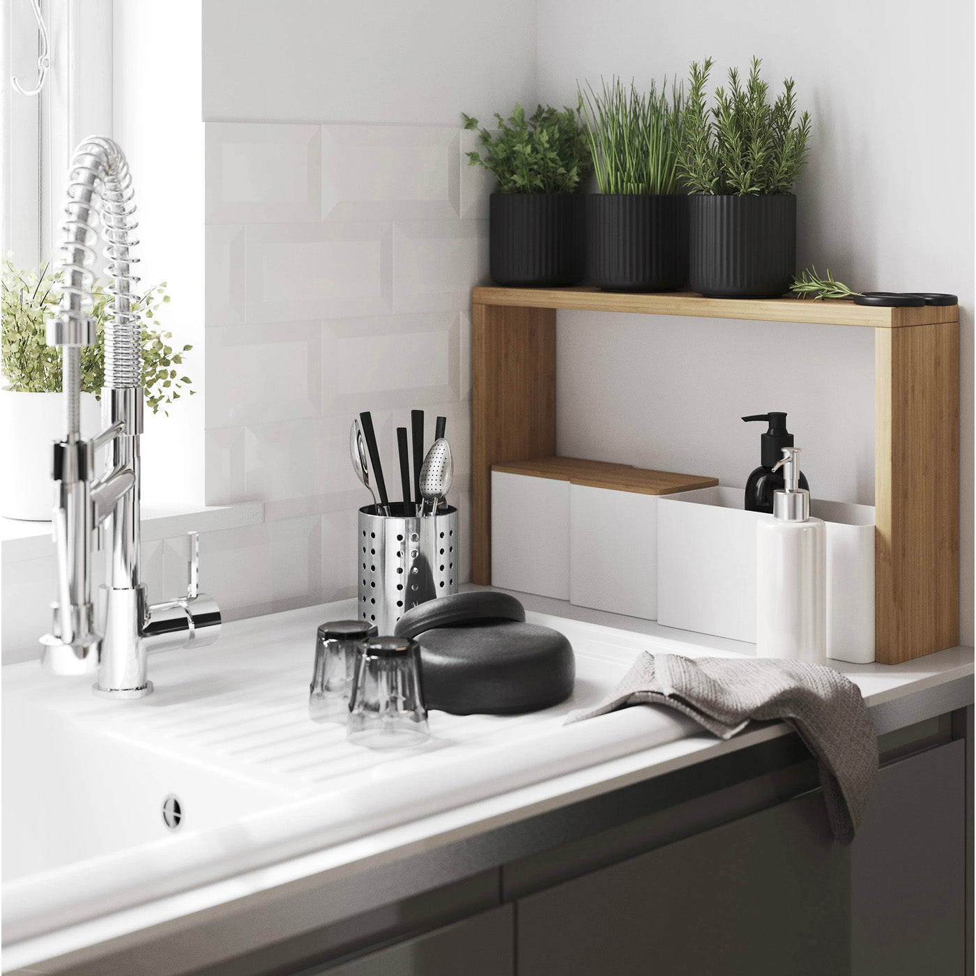 Kitchen Sink Tap Mixer Chrome Single Lever Pull Out Spring Neck Spout Faucet - Image 4