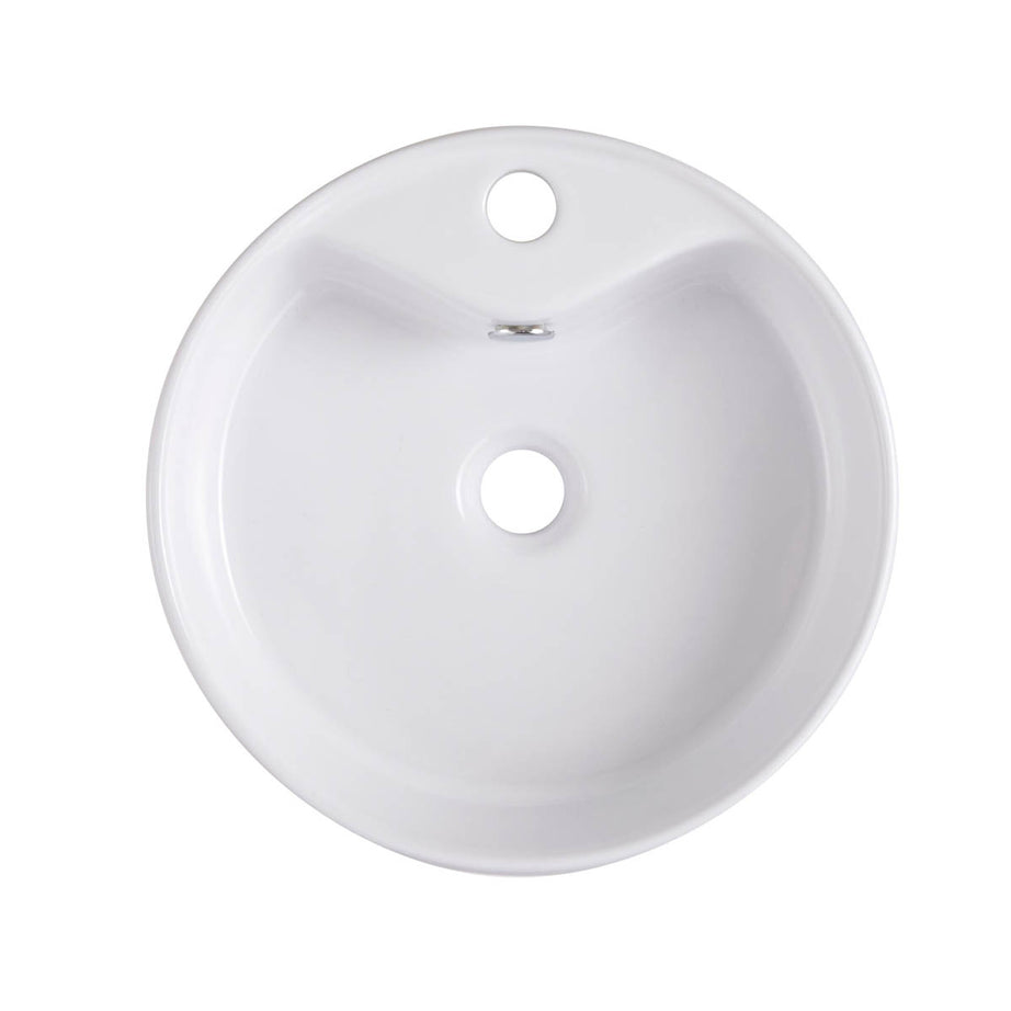 Bathroom Sink Basin Gloss White Round Counter Top Ceramic Durable (W)38.4cm - Image 1