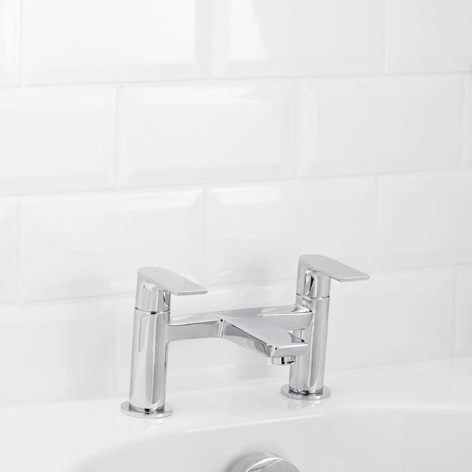 Bath Filler Tap Mixer Chrome Bathroom Dual Lever Ceramic Cartridge Contemporary - Image 2