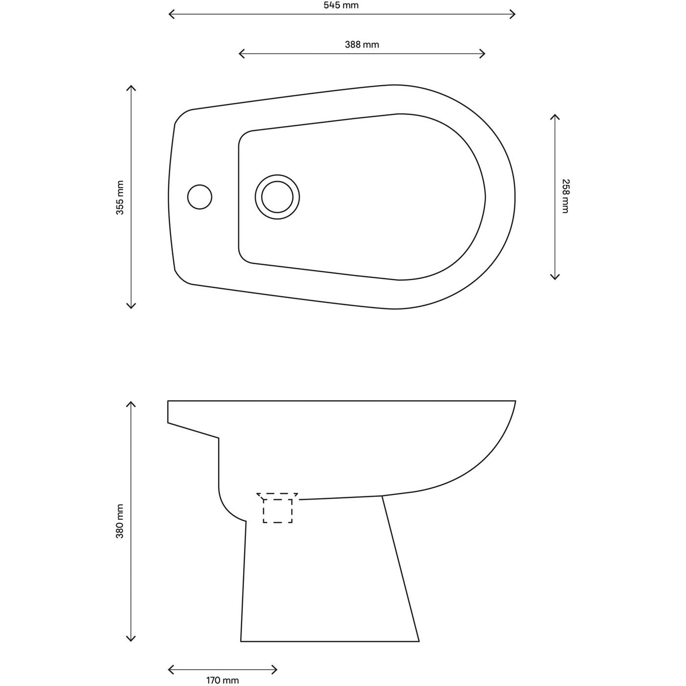 Bidet Rimless White Ceramic MJZ-06 Floorstanding Contemporary H38cm W35.5cm - Image 3