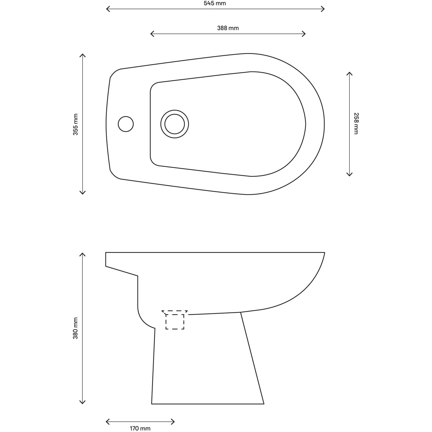 Bidet Rimless White Ceramic MJZ-06 Floorstanding Contemporary H38cm W35.5cm - Image 3