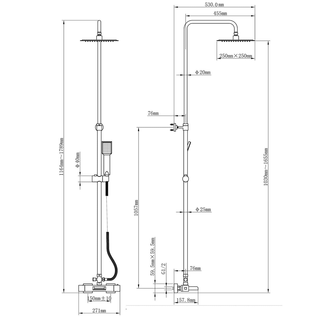 Thermostatic Mixer Shower Single Spray Pattern Twin Square Heads Bathroom - Image 3
