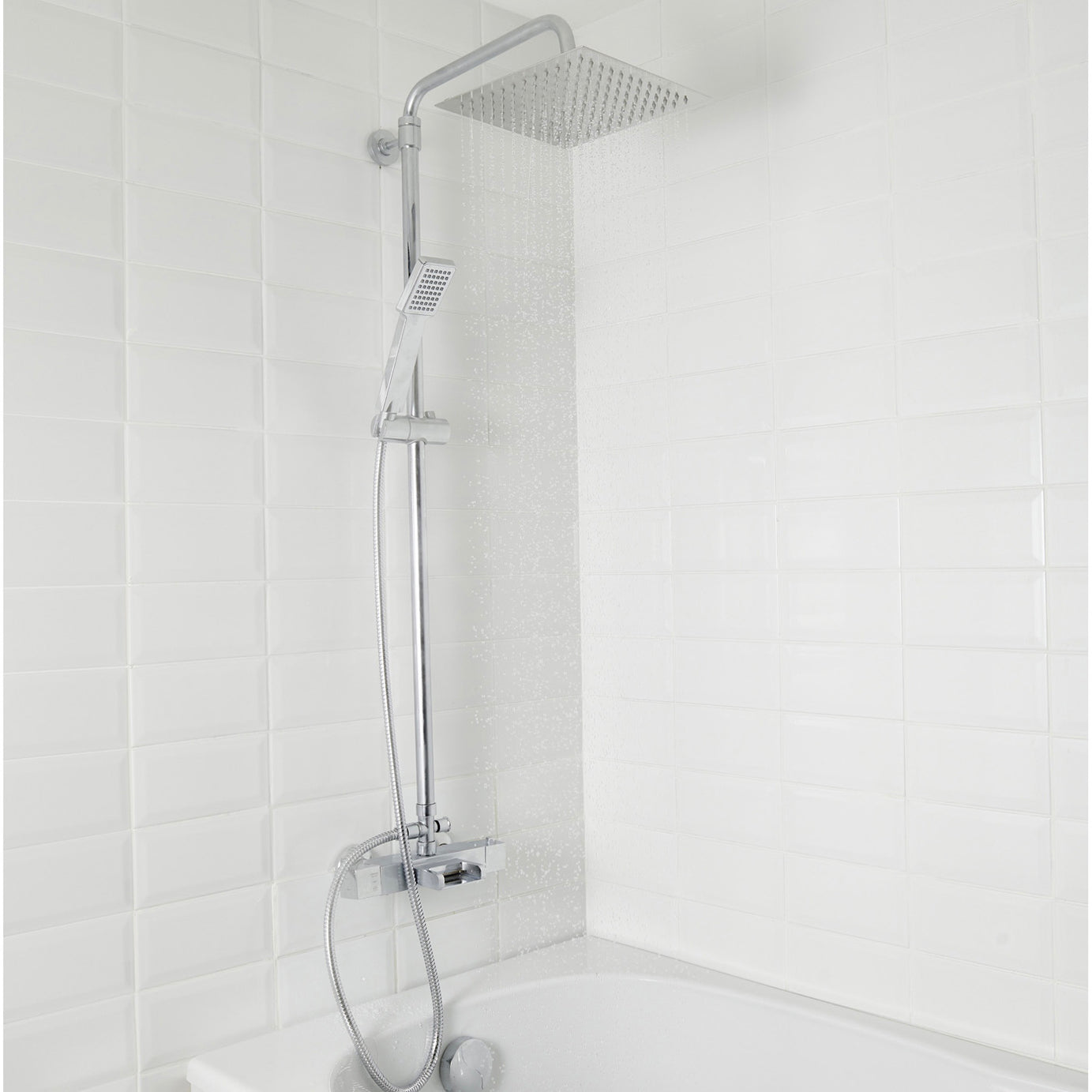 Thermostatic Mixer Shower Single Spray Pattern Twin Square Heads Bathroom - Image 4