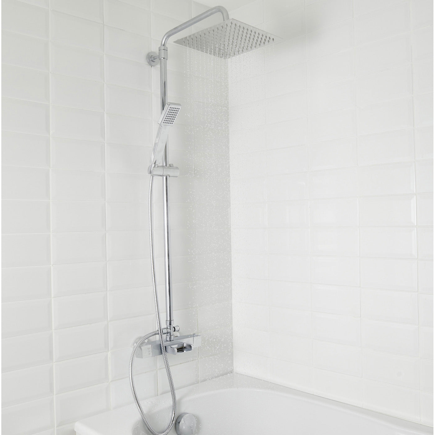 Thermostatic Mixer Shower Single Spray Pattern Twin Square Heads Bathroom - Image 4