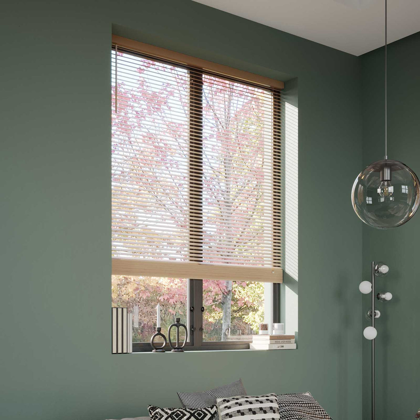 Venetian Blind Natural Oak Effect Wood Adjustable Modern (W)160cm (L)180cm - Image 2