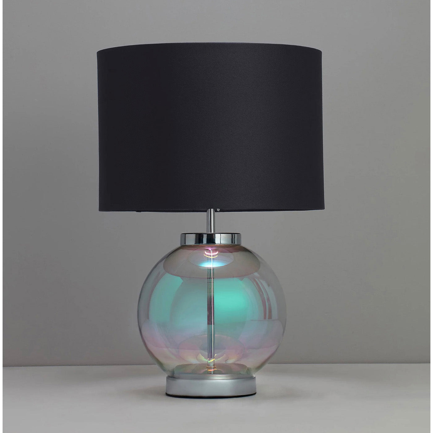 Table Lamp Iridescent Glass Base Bedside Night Light Drum Shade Modern 28W 47cm - Image 1
