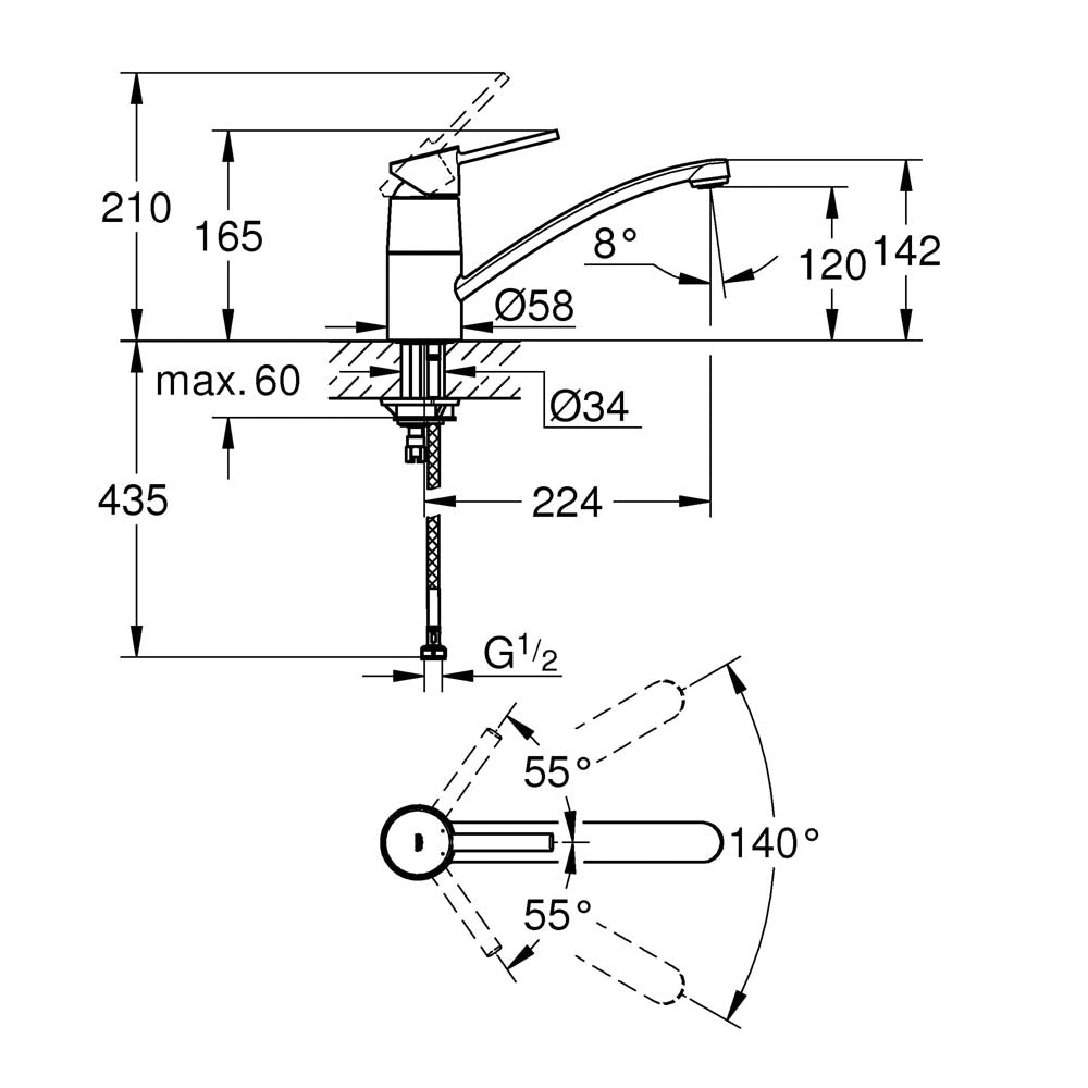 Grohe Kitchen Sink Tap Mixer Chrome Single Lever Swivel Spout Ergonomic Faucet - Image 3