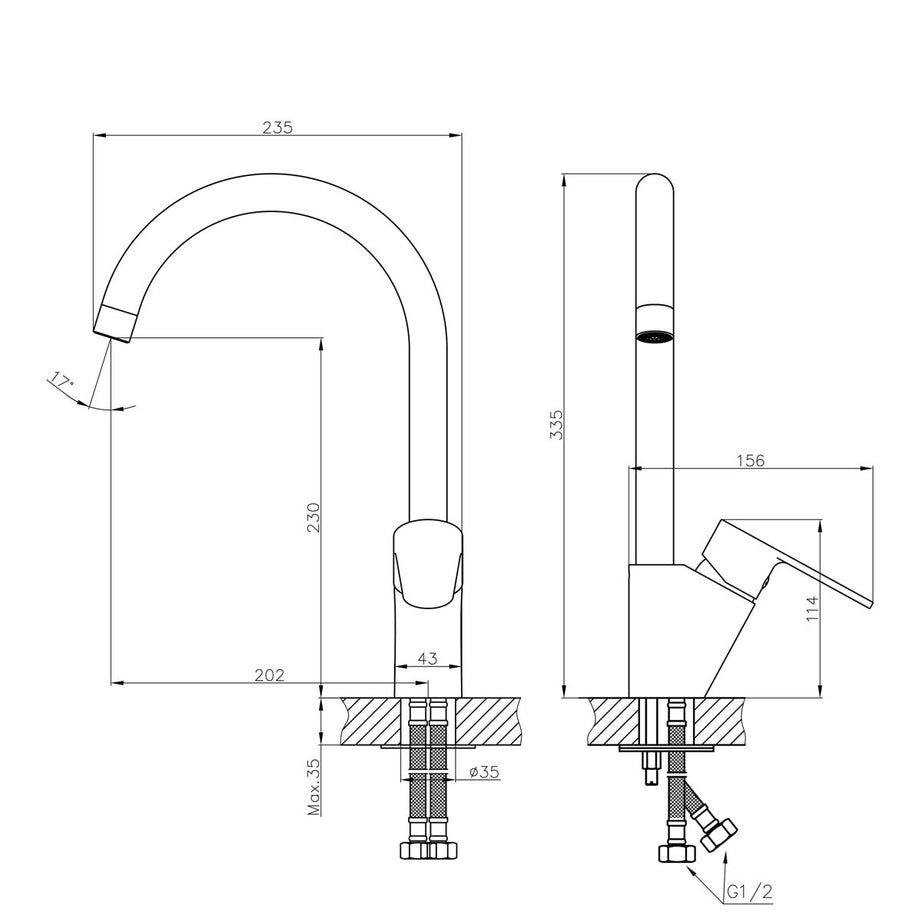 Kitchen Sink Tap Mixer Chrome Single Lever Swivel Spout Ceramic Cartridge Faucet - Image 2
