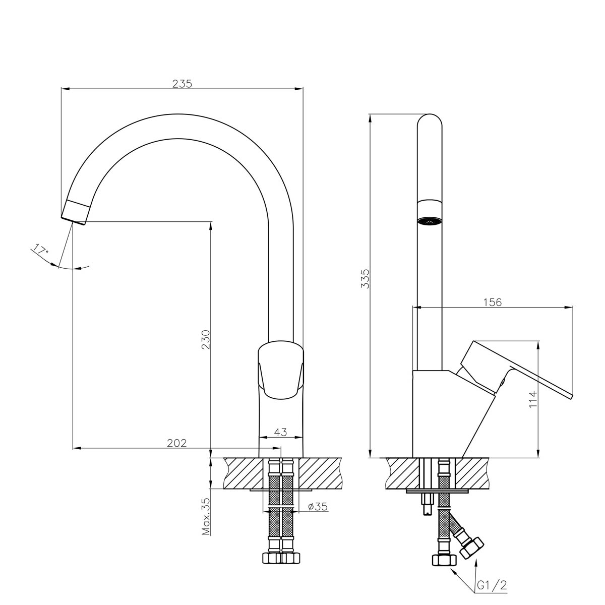 Kitchen Sink Tap Mixer Chrome Single Lever Swivel Spout Ceramic Cartridge Faucet - Image 2